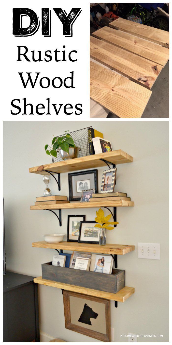 DIY Rustic Wood Shelves with metal brackets. Great way to give a room personalit...
