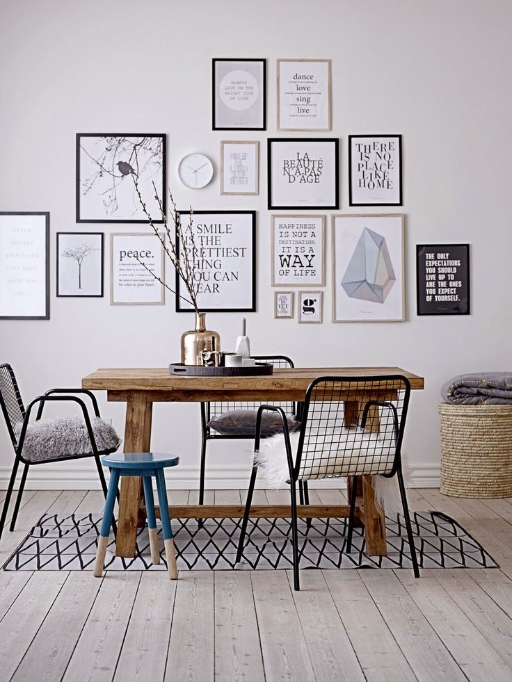 Gallery wall and mismatched chairs - Scandinavian interiors