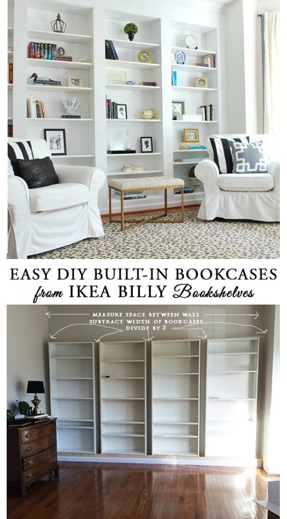 How to easily DIY built-in bookcases from IKEA Billy book shelves, and easy IKEA...