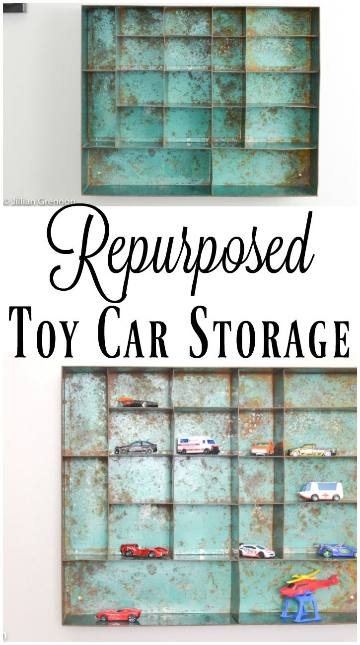 This DIY repurposed toy car storage looks so cool! It gives the kids a way to di...