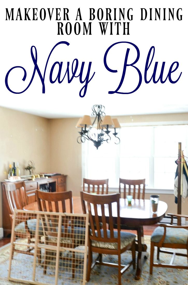 This is an amazing dining room makeover with navy blue walls and fabulous wood a...