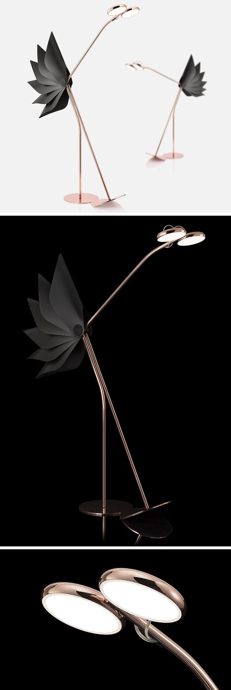 Dorking is a playful floor lamp that has a tail that opens or closes depending o...