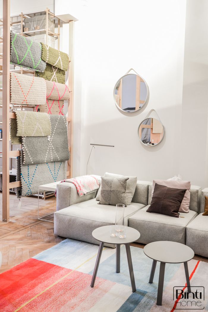 Hay store Amsterdam, mirrors on the wall and carpets display, Binti Home Blog