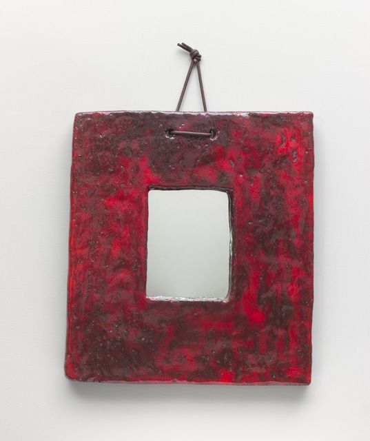 Juliette Durel; Glass and Glazed Ceramic Wall Mirror, 1960.