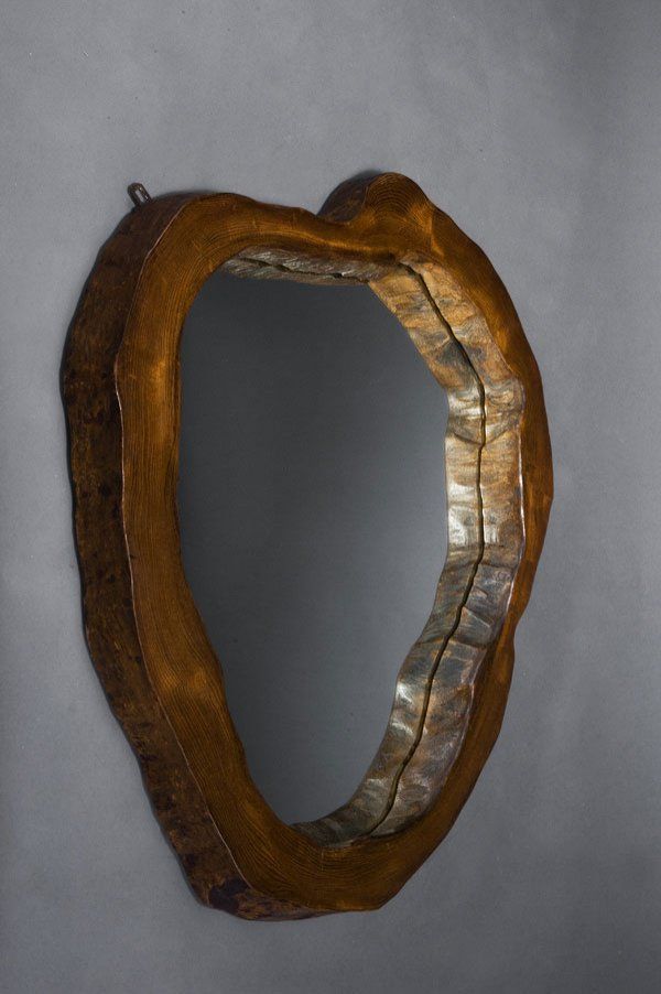 Karl Auböck; Nutwood and Glass Wall Mirror, 1950s.