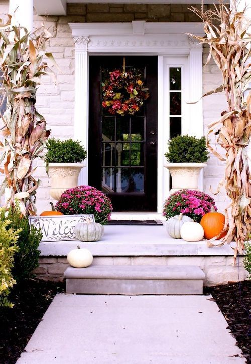 Fall Doorstep -(also, love the single window to the right of the door)-
