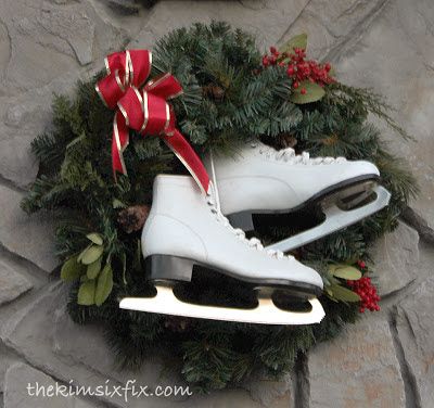 Ice Skates on a traditional wreath.