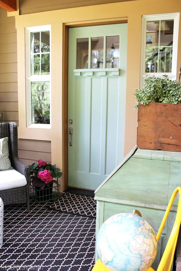 Light Blue Painted Front Door - Front Porch Decorating