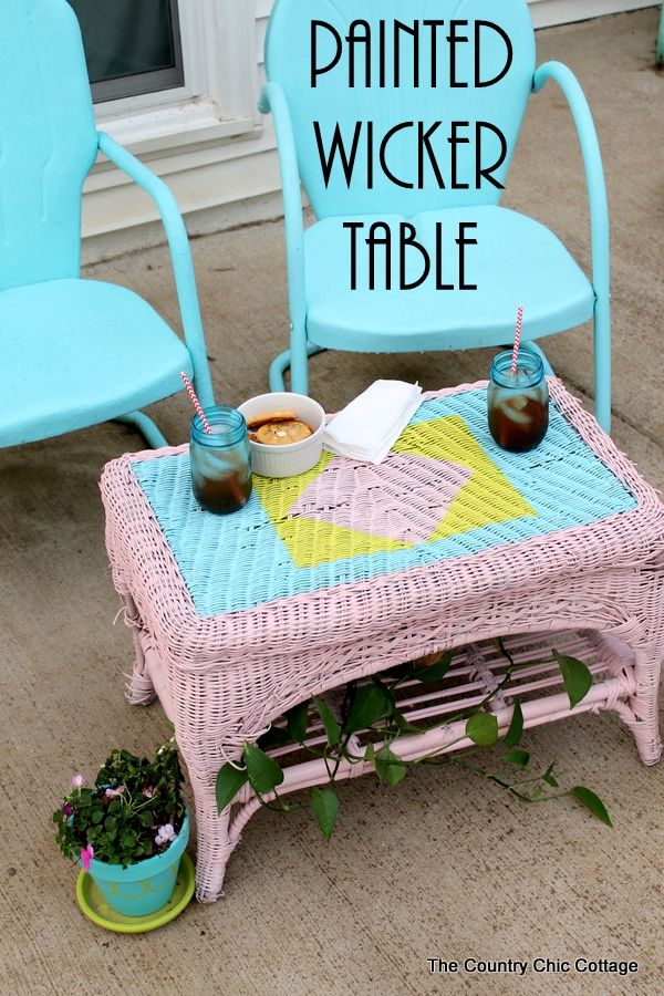 Painted Wicker Table -- add a design to wicker with spray paint with just a few ...