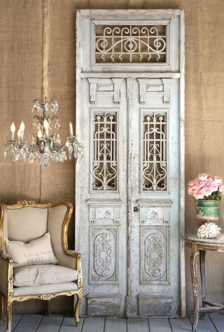 ... antique iron double doors in French grey finish ...