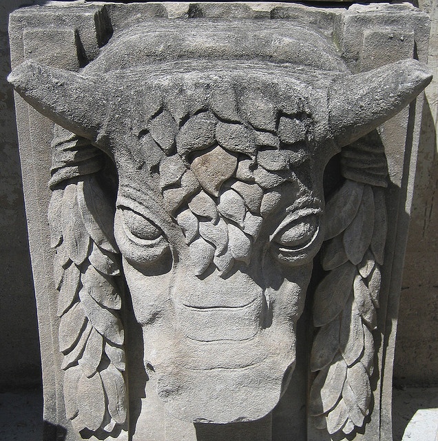 Stone bull at Architectural Artifacts in Chicago, Illinois.