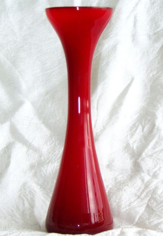 1960s Italian Red Glass Vase 10 Tall Empoli Italy by Ato55mic