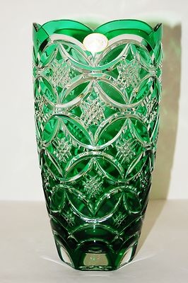 Ajka Emerald Green Cased Cut to Clear Hungarian Lead Crystal Vase | eBay
