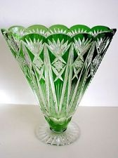 BOHEMIAN VINTAGE EMERALD CASED CUT TO CLEAR LEAD CRYSTAL VASE 33500