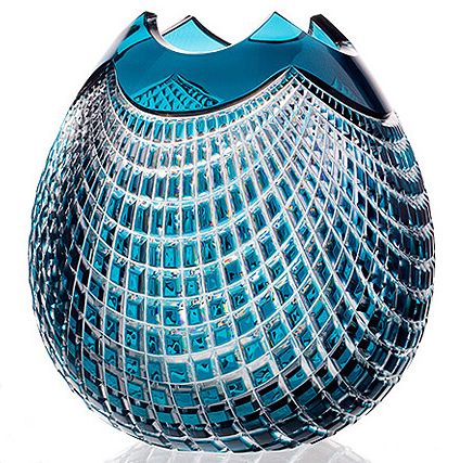 czech glass crystal vase azure