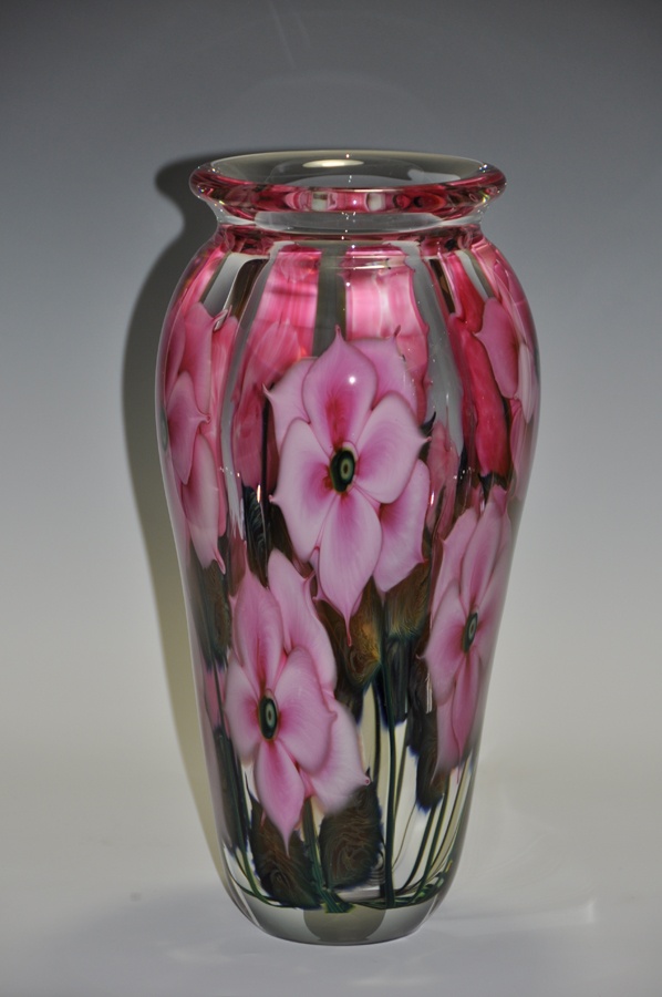 Daniel Lotton- Large Crystal Vase with Pink Cynthia Decor