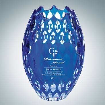 Engraved Blue Ocean Crystal Vase