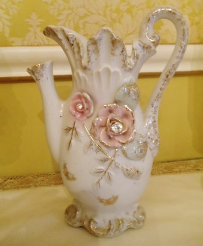 Exquisite Antique Vase Shabby Cottage Chic Pink Roses | FrenchQuarterFinds - Ant...