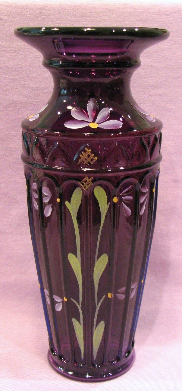 *FENTON ART GLASS ~ Vase Royal Purple Yenowine Art Glass