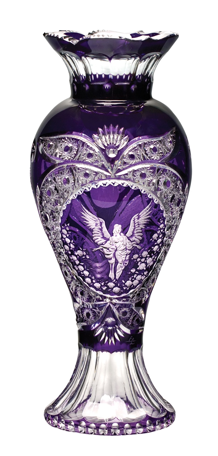 Footed Violet Vase with Angel Engraving