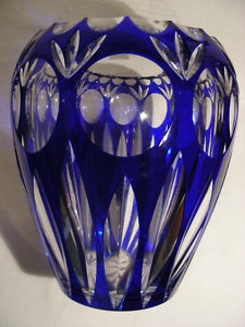 German Cobalt Blue bohemian Crystal Vase hand cut.