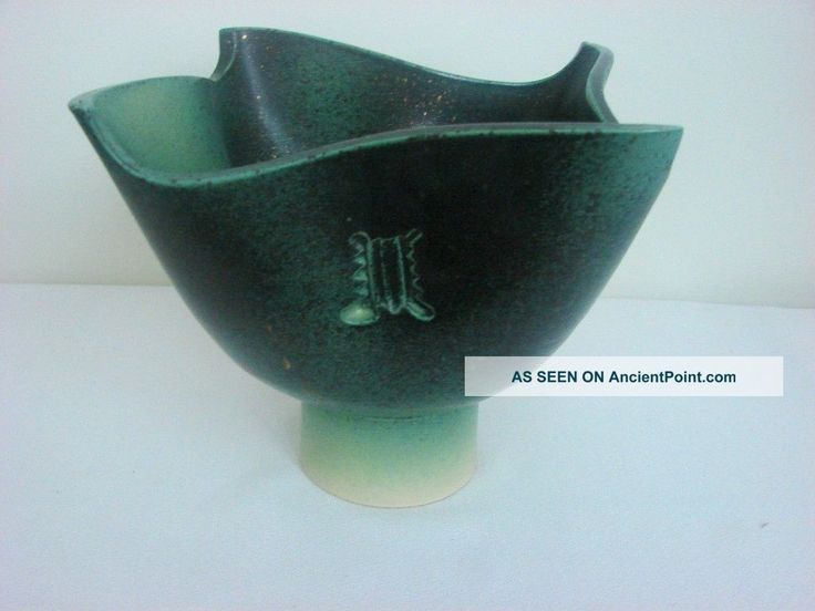 Japanese Ikebana Container,  Glaze Pottery,  Light/dark Green Colors,  Compote V...