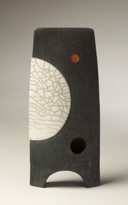 Judith Roberts. Companion Pair closed form and narrow vessel, crackle glaze, H 3...