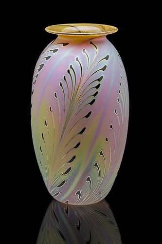 Zweifel Art Glass; Oval Vase, Feather Pattern