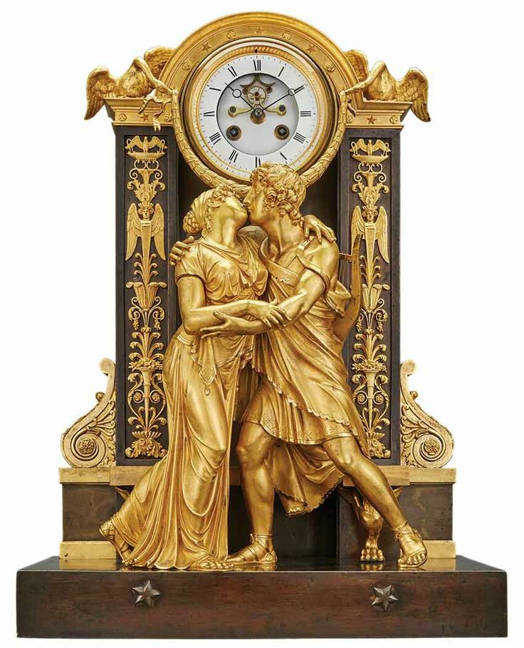 Empire Gilt and Patinated-Bronze Large Figural Mantel Clock Early 19th century T...
