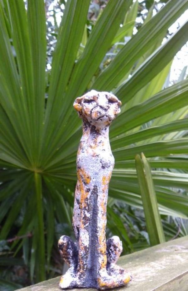 Ceramic - Raku #sculpture by #sculptor Marie Ackers titled: 'Raku Cheetah (ceram...