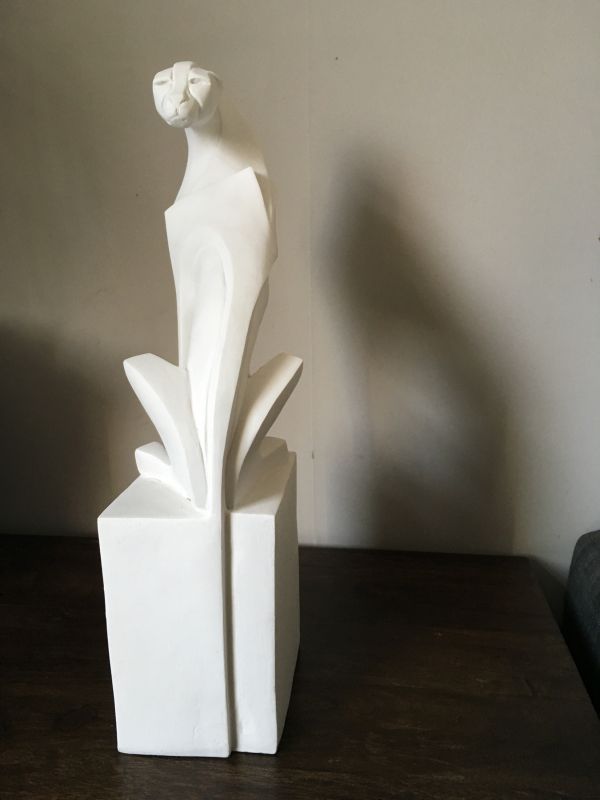Marble resin #sculpture by #sculptor Marie Ackers titled: 'Zinka (sitting cheeta...