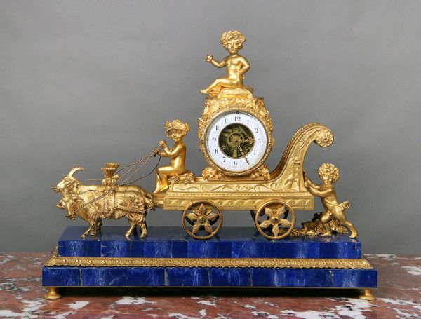 A Rare and Great Quality Late 19th Century Gilt Bronze and Lapis Lazuli Mantle C...