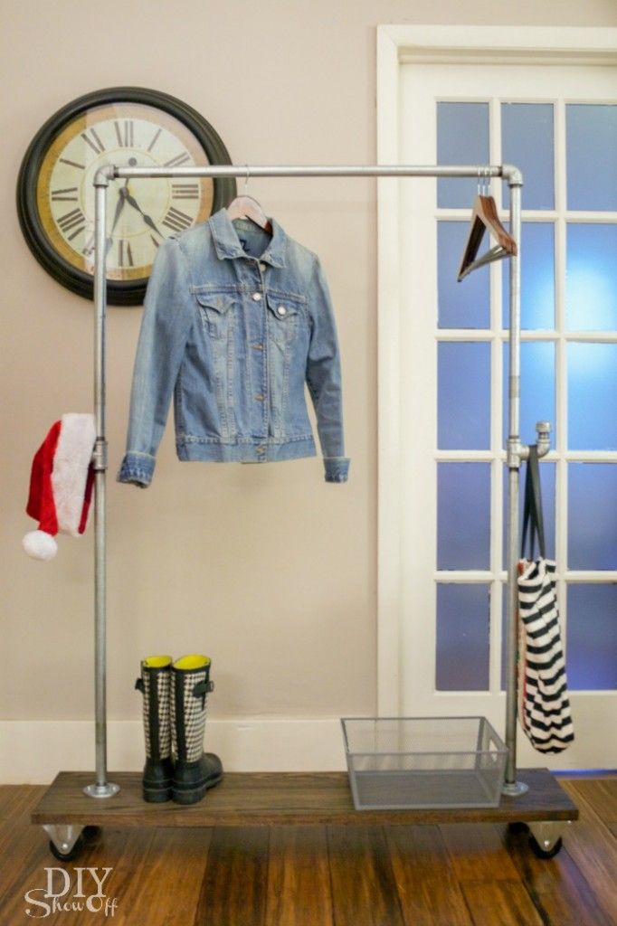 DIY galvanized pipe and wood mobile coat rack on casters DIY Show Off