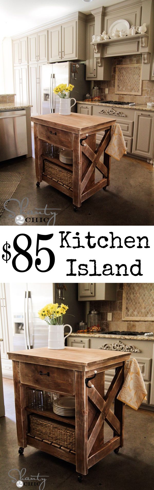 DIY Kitchen Island inspired by Pottery Barn! LOVE this and the price!! #diy