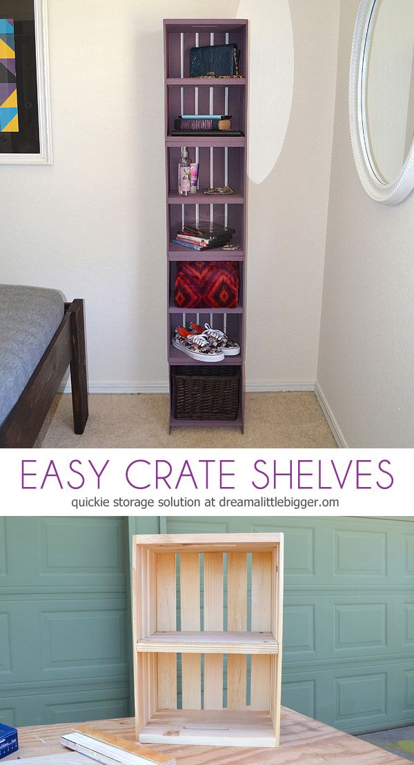 Easily build shelves out of crates! These crate shelves are functional and super...