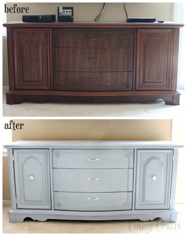 Transform an old buffet table into the perfect TV console with a little bit of p...