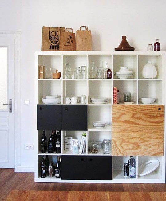 Turn an IKEA Expedit Shelf Into Custom Kitchen Storage: And Hide the Messy Stuff...