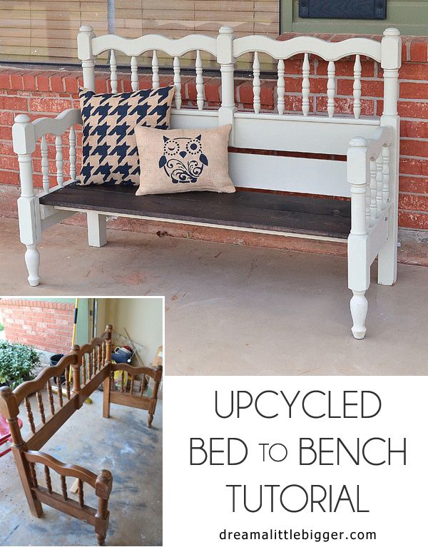 Turn an unused headboard and foot board into a fabulous front porch bench!