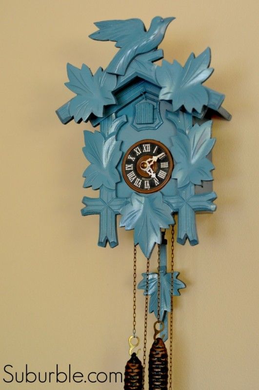 Use spray paint to transform a scratched-up wooden cuckoo clock into gorgeous wa...