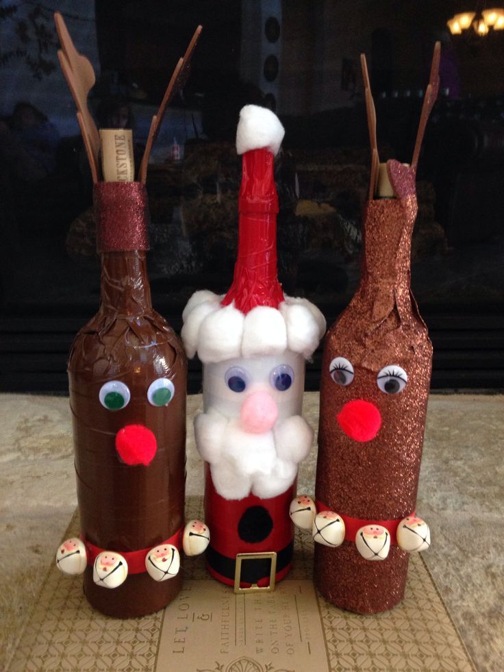 wine bottle crafts for christmas | Christmas Wine bottle reindeer duck tape