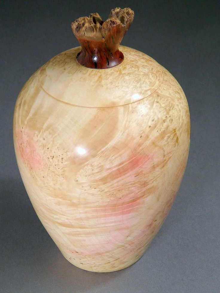 Boxelder Burl hollow vessel with Jarrah Burl neck, by New England woodturner Ray...