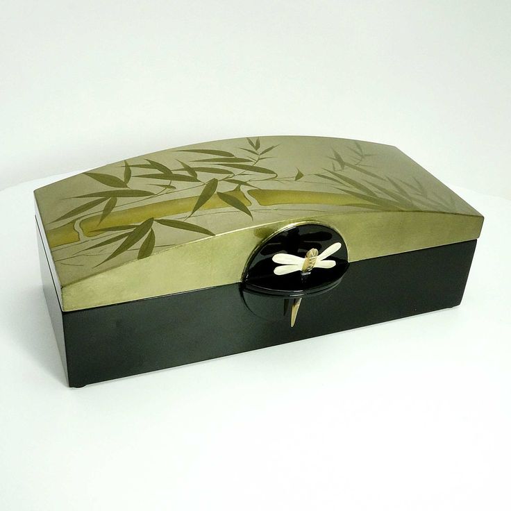 Dragonfly Lacquer Jewelry Box.   This box shimmers with silver leaf under many c...