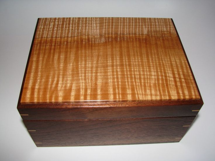 Earth-Toned Handmade Wooden Box. Keepsake Box with Lovely Tiger Maple and walnut...