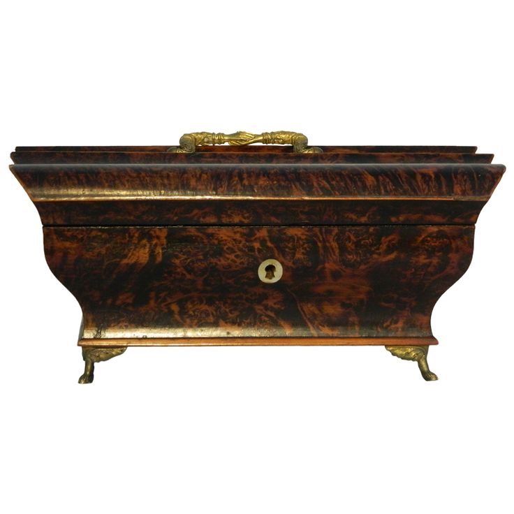 French Exotic Wood Bombe Brass Footed Box