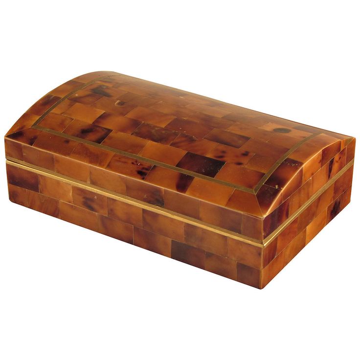 Handsome Tessellated Tortoise Shell Box with Brass Inlay by Maitland Smith HEIGH...