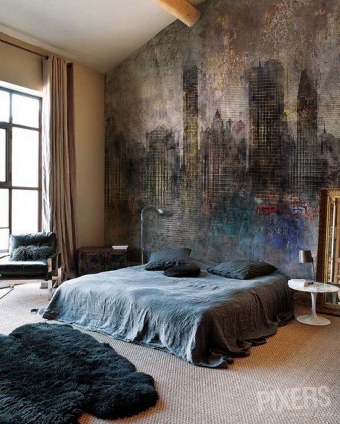 boho grunge bedroom ... the industrial wall painting is art worthy