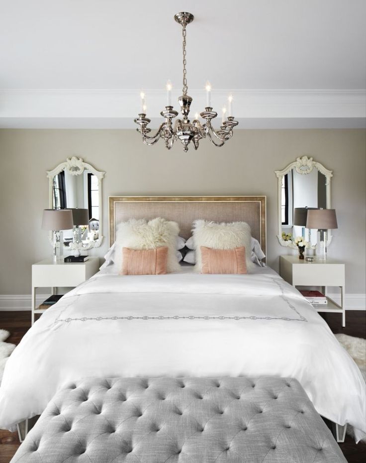 Gray and peach bedroom