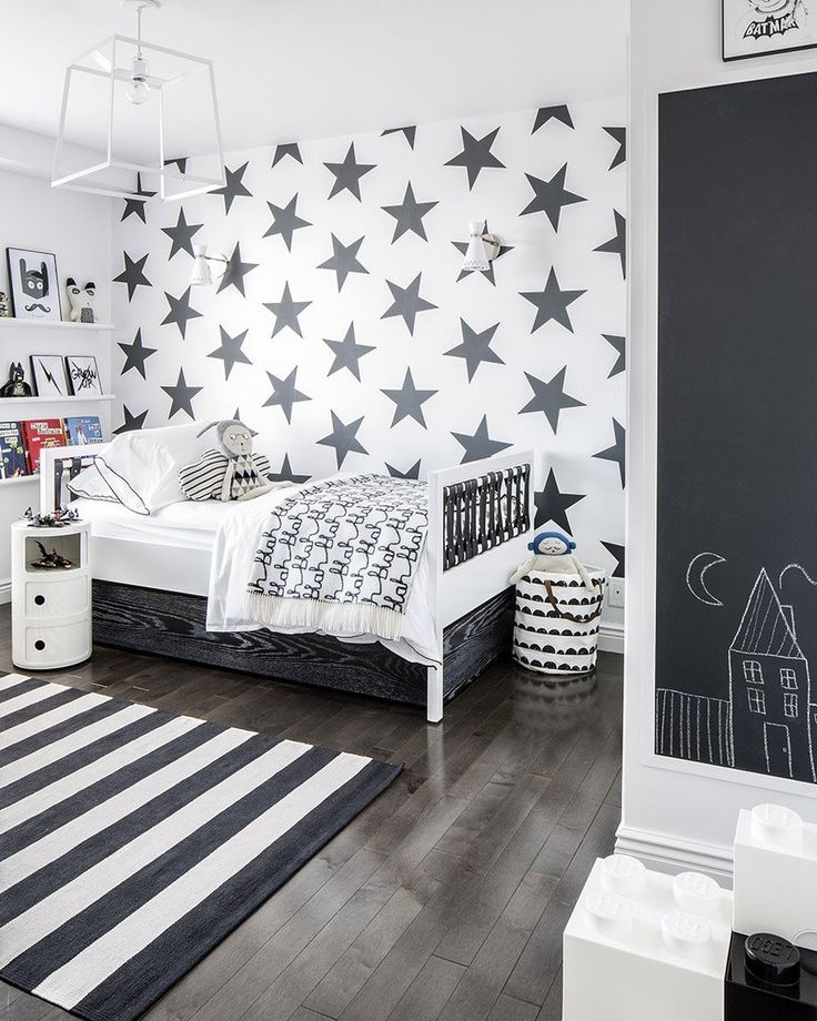 Sebastian's Starscape, black, white and grey boy's nursery