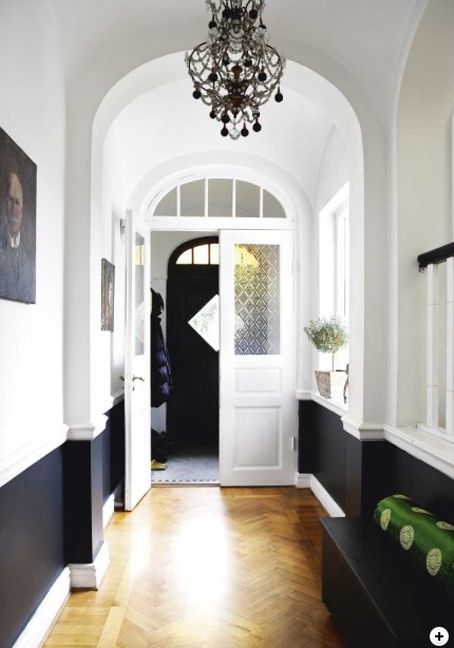 black and white entry hall