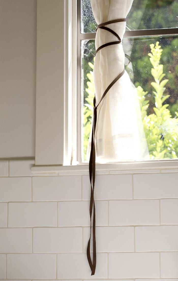 DIY: Leather Curtain Ties in Jamie Kidson's Kitchen